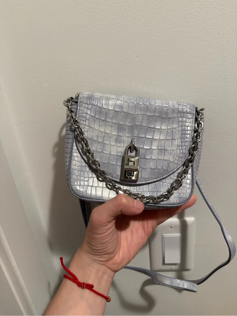 Rebecca Minkoff Light Gray Croc-Embossed Leather Card Holder